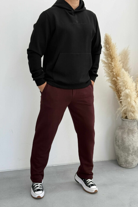 ONE COLOR SIMPLE ELASTIC WAIST MEN SWEATPANTS DARK BURGUNDY/VISHNJE E ERRET - KLAUDIO FASHION