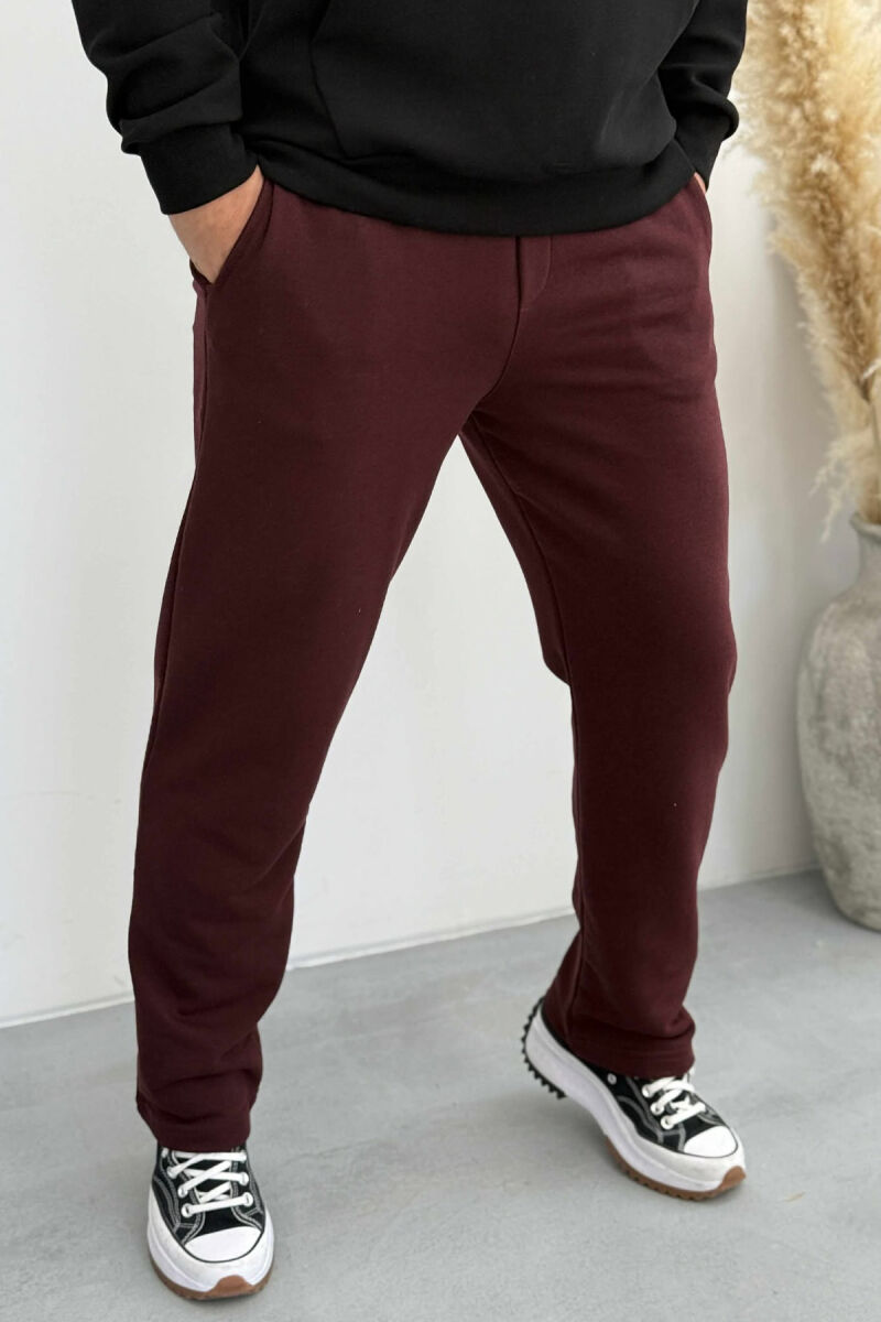ONE COLOR SIMPLE ELASTIC WAIST MEN SWEATPANTS DARK BURGUNDY/VISHNJE E ERRET - 4