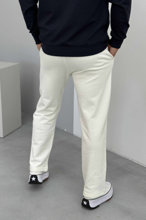 ONE COLOR SIMPLE ELASTIC WAIST MEN SWEATPANTS WHITE-E BARDHE - 3