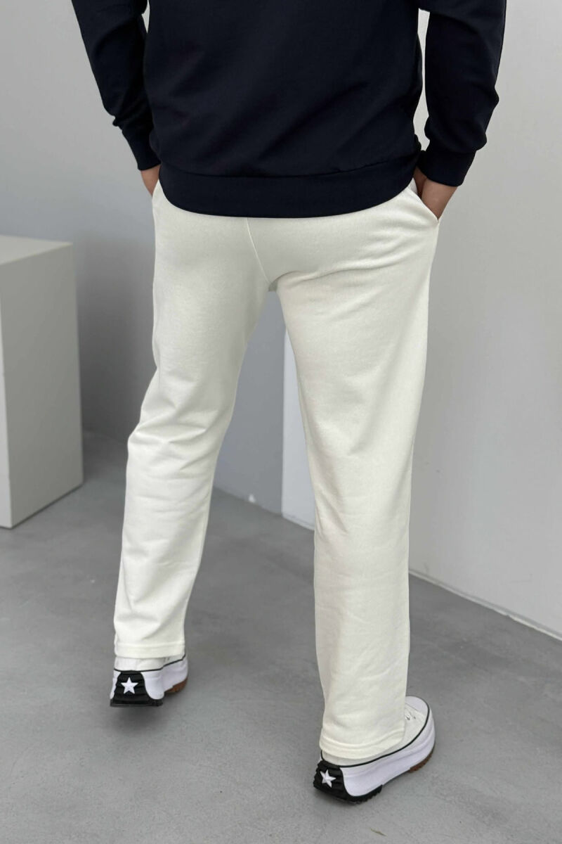 ONE COLOR SIMPLE ELASTIC WAIST MEN SWEATPANTS WHITE-E BARDHE - 3