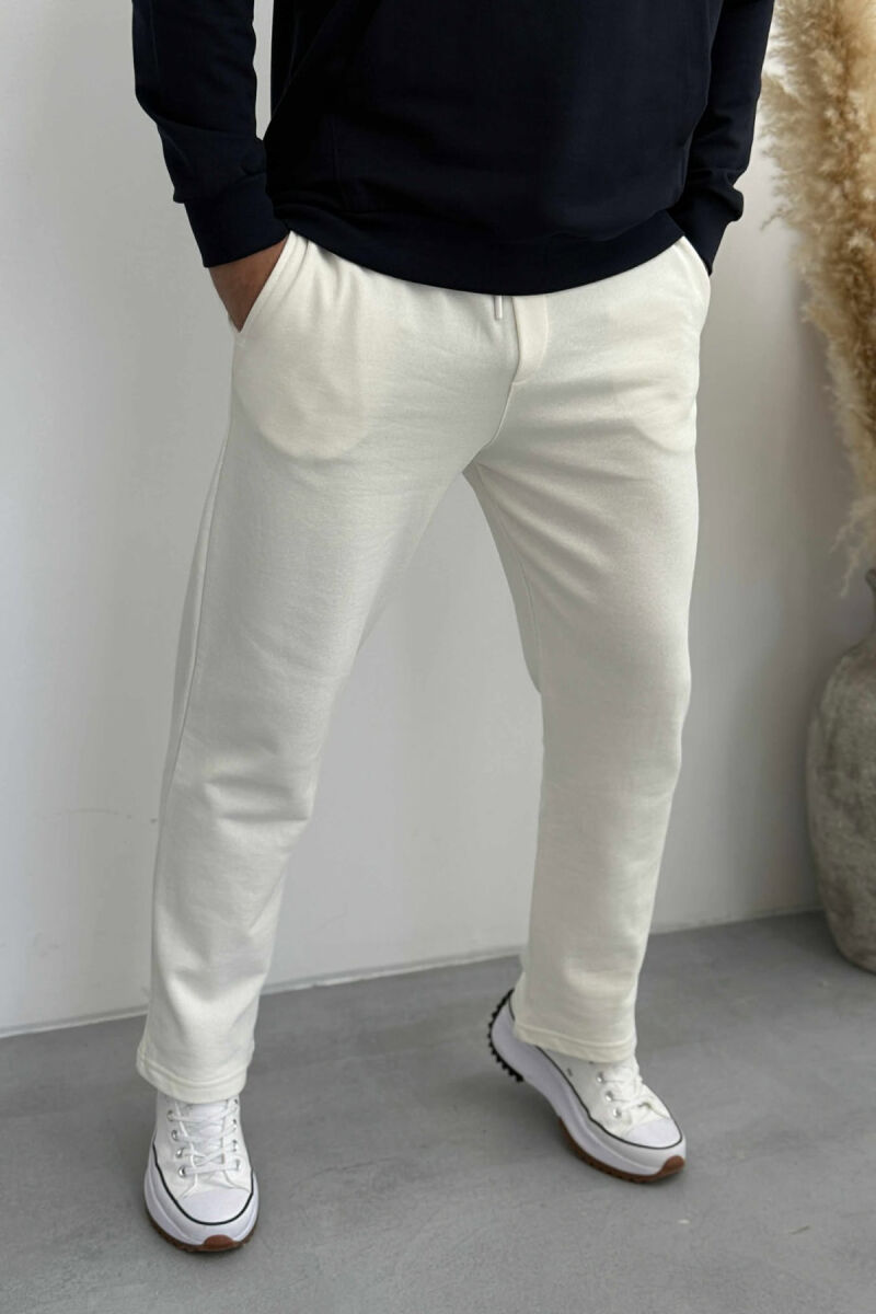 ONE COLOR SIMPLE ELASTIC WAIST MEN SWEATPANTS WHITE-E BARDHE - 4