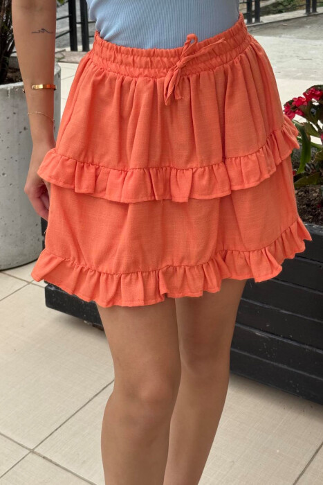 ONE COLOR SIMPLE ELASTIC WAIST WOMEN SKIRT ORANGE/PORTOKALLI - KLAUDIO FASHION