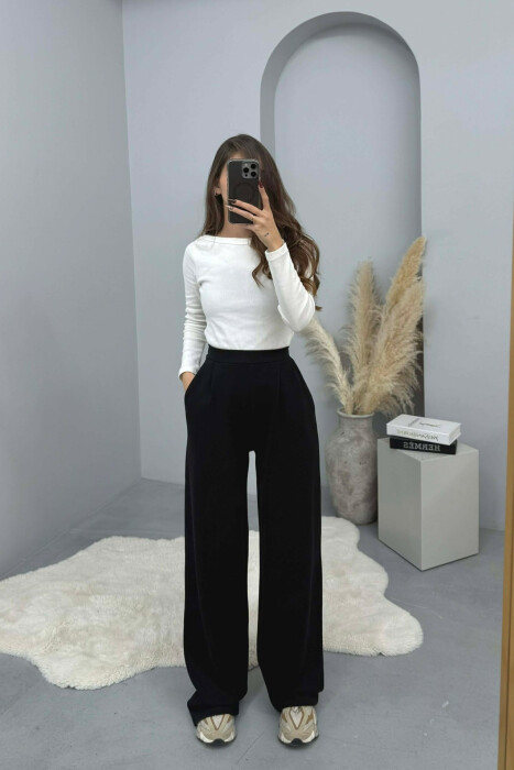 ONE COLOR SIMPLE ELASTIC WAIST WOMEN SWEATPANTS BLACK/ E ZEZE 