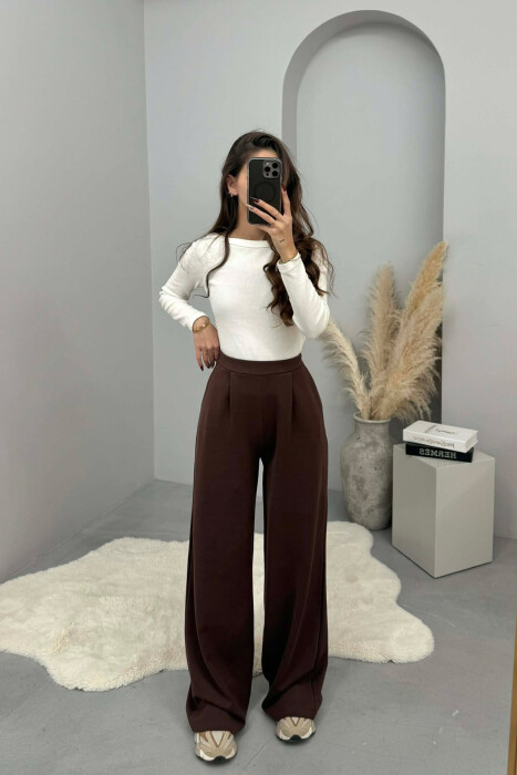 ONE COLOR SIMPLE ELASTIC WAIST WOMEN SWEATPANTS BROWN/KAFE - 1