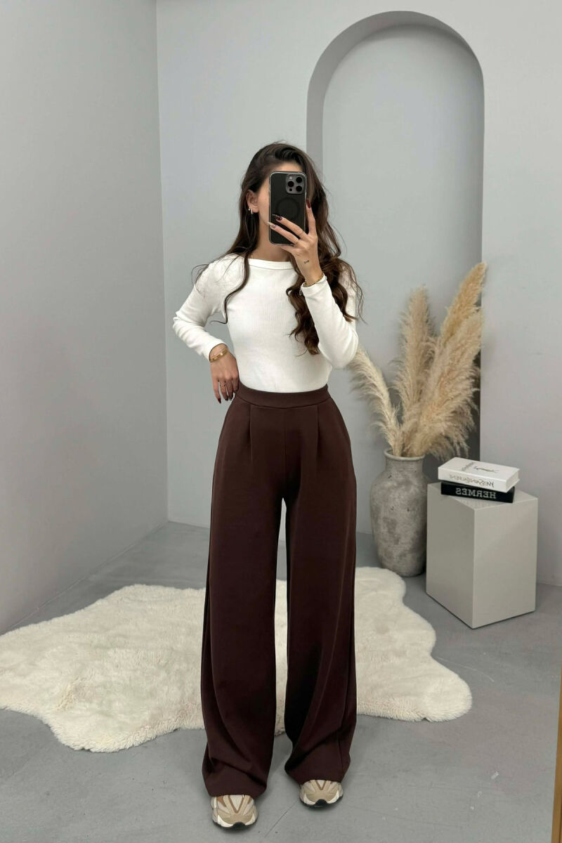 ONE COLOR SIMPLE ELASTIC WAIST WOMEN SWEATPANTS BROWN/KAFE - 1