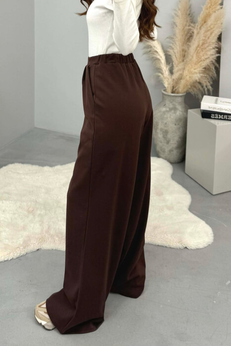 ONE COLOR SIMPLE ELASTIC WAIST WOMEN SWEATPANTS BROWN/KAFE - 3