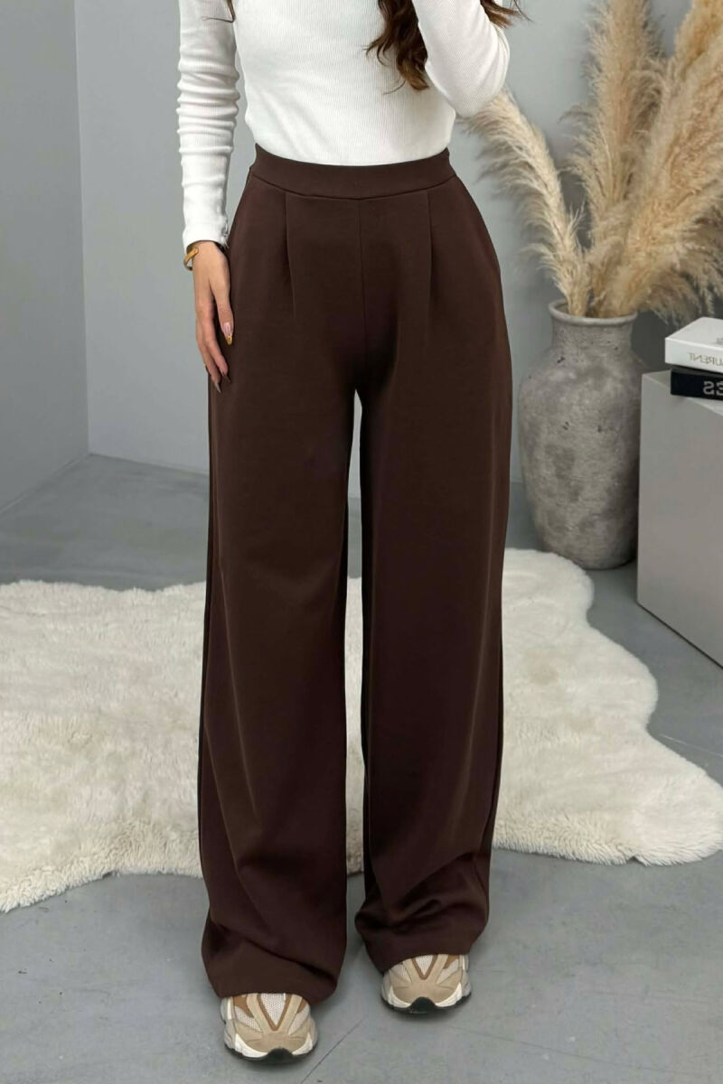 ONE COLOR SIMPLE ELASTIC WAIST WOMEN SWEATPANTS BROWN/KAFE - 4