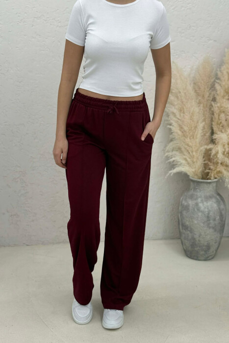 ONE COLOR SIMPLE ELASTIC WAIST WOMEN SWEATPANTS BURGUNDY/VISHNJE - 