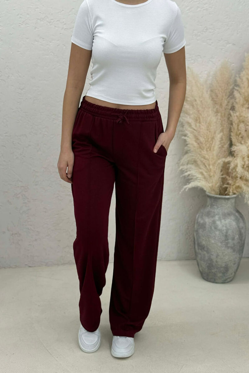 ONE COLOR SIMPLE ELASTIC WAIST WOMEN SWEATPANTS BURGUNDY/VISHNJE - 1