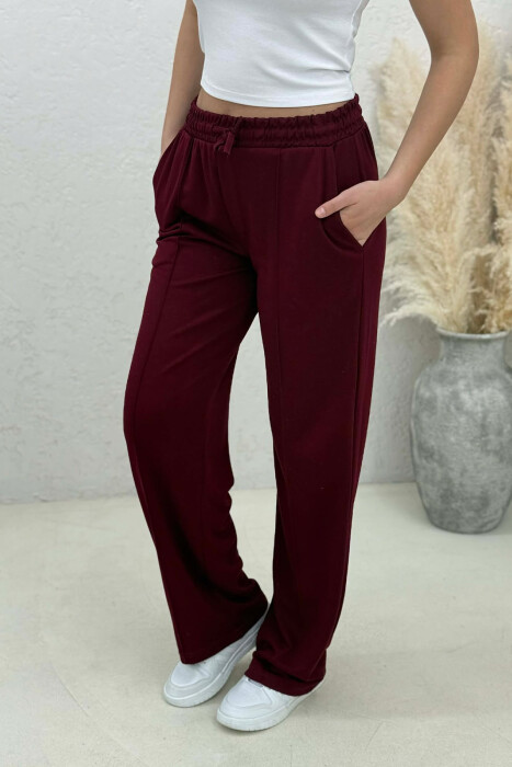 ONE COLOR SIMPLE ELASTIC WAIST WOMEN SWEATPANTS BURGUNDY/VISHNJE - 3