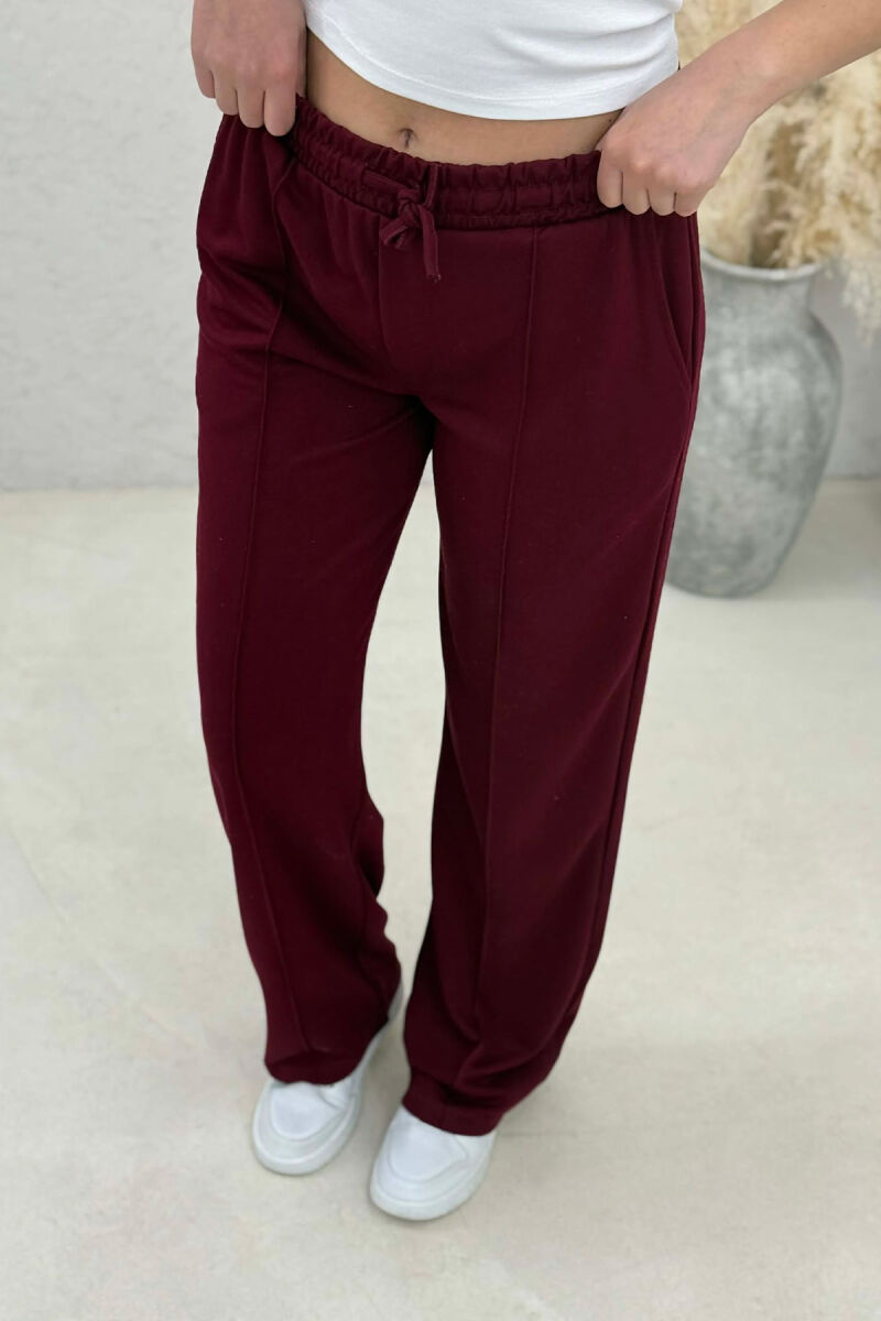 ONE COLOR SIMPLE ELASTIC WAIST WOMEN SWEATPANTS BURGUNDY/VISHNJE - 4