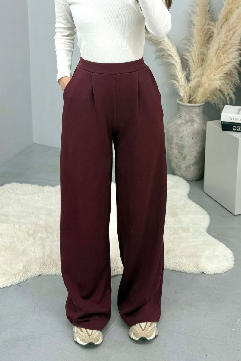 ONE COLOR SIMPLE ELASTIC WAIST WOMEN SWEATPANTS BURGUNDY/VISHNJE - 3