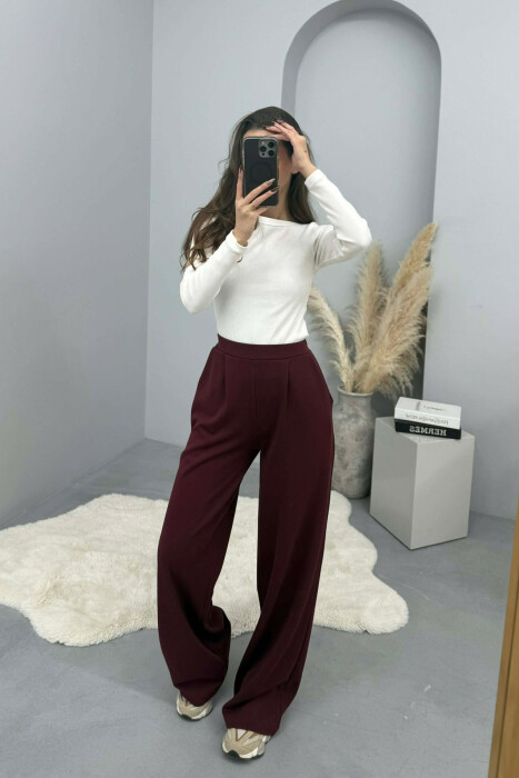 ONE COLOR SIMPLE ELASTIC WAIST WOMEN SWEATPANTS BURGUNDY/VISHNJE - 4