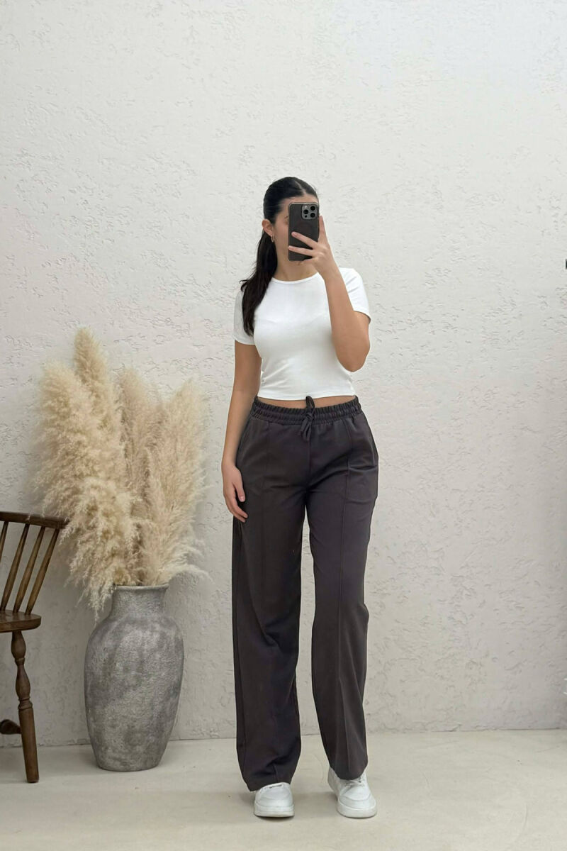 ONE COLOR SIMPLE ELASTIC WAIST WOMEN SWEATPANTS DARK GREY/GEE - 2