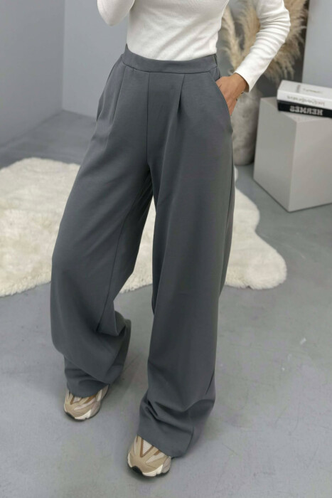 ONE COLOR SIMPLE ELASTIC WAIST WOMEN SWEATPANTS GREY/GRI - 3