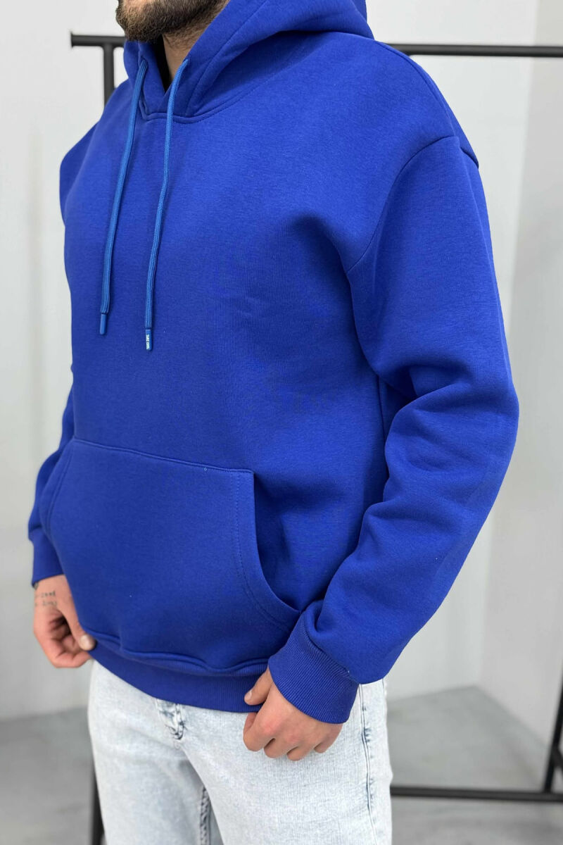 ONE COLOR SIMPLE FLUFFY MEN HOODIE BLUE/BLU - 3