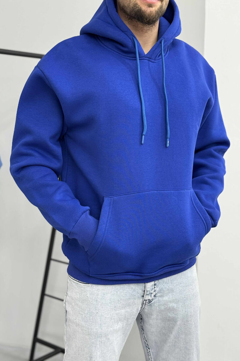ONE COLOR SIMPLE FLUFFY MEN HOODIE BLUE/BLU - 2