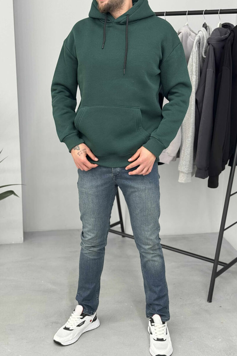 ONE COLOR SIMPLE FLUFFY MEN HOODIE GREEN/JESHILE - 1
