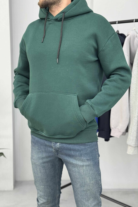 ONE COLOR SIMPLE FLUFFY MEN HOODIE GREEN/JESHILE - 2