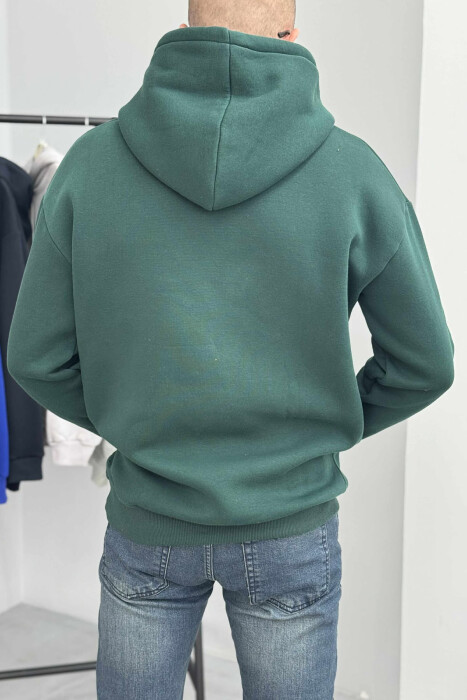 ONE COLOR SIMPLE FLUFFY MEN HOODIE GREEN/JESHILE - 5