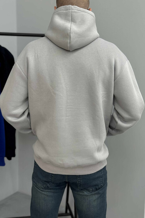 ONE COLOR SIMPLE FLUFFY MEN HOODIE GREY/GRI - 4