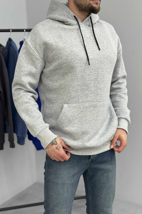 ONE COLOR SIMPLE FLUFFY MEN HOODIE LIGHT GREY/GZ - 5