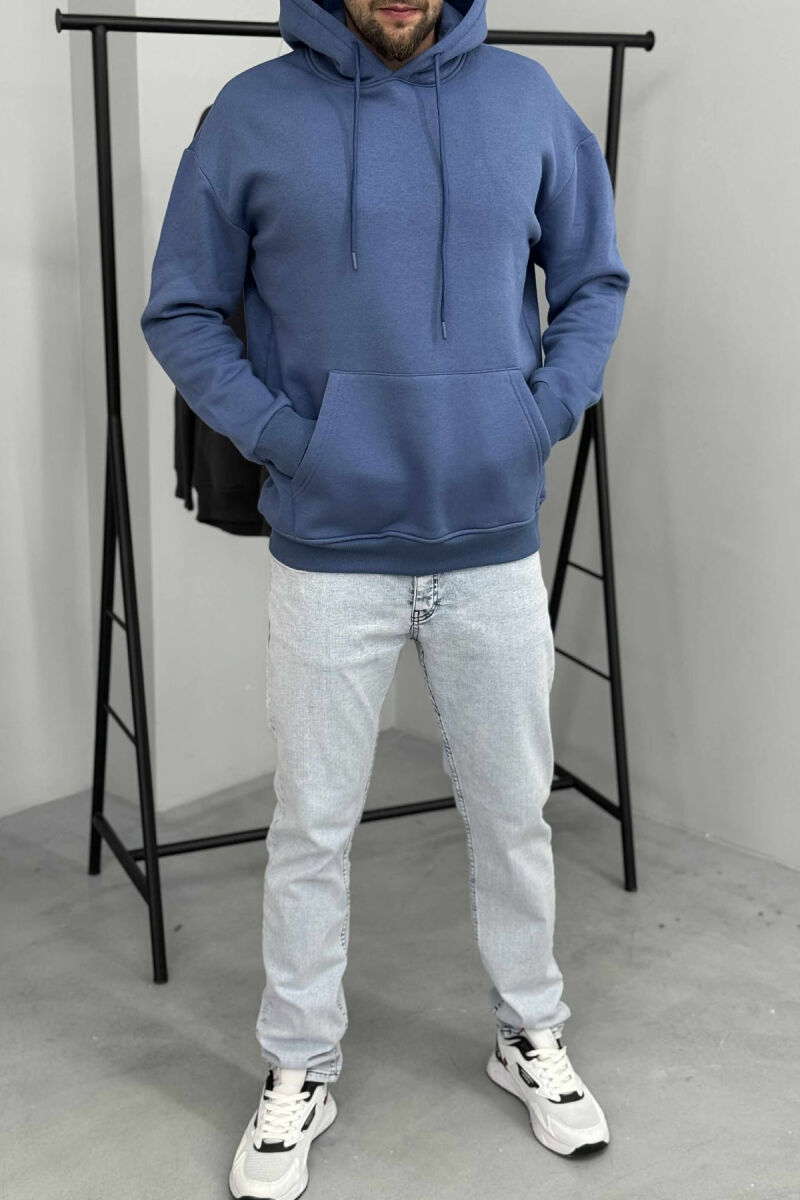 ONE COLOR SIMPLE FLUFFY MEN HOODIE LIGHTBLUE/BZ - 1