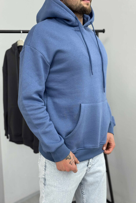 ONE COLOR SIMPLE FLUFFY MEN HOODIE LIGHTBLUE/BZ - 3