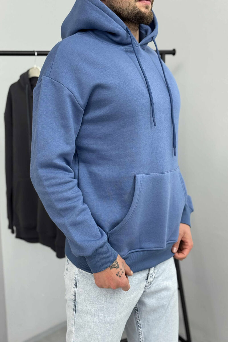 ONE COLOR SIMPLE FLUFFY MEN HOODIE LIGHTBLUE/BZ - 3