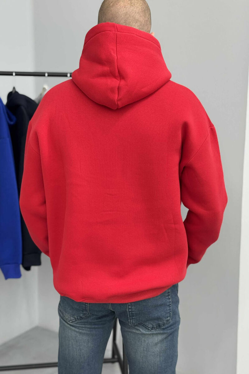 ONE COLOR SIMPLE FLUFFY MEN HOODIE RED/E KUQE - 4