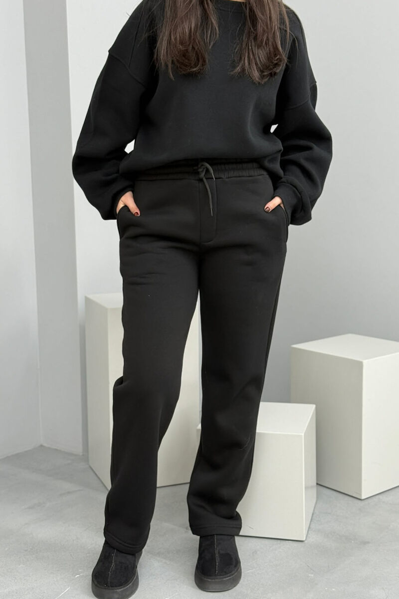 ONE COLOR SIMPLE FLUFFY WOMEN SWEATPANTS BLACK/ E ZEZE - 1