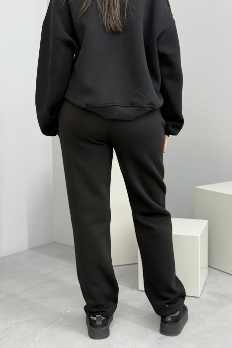 ONE COLOR SIMPLE FLUFFY WOMEN SWEATPANTS BLACK/ E ZEZE - 4