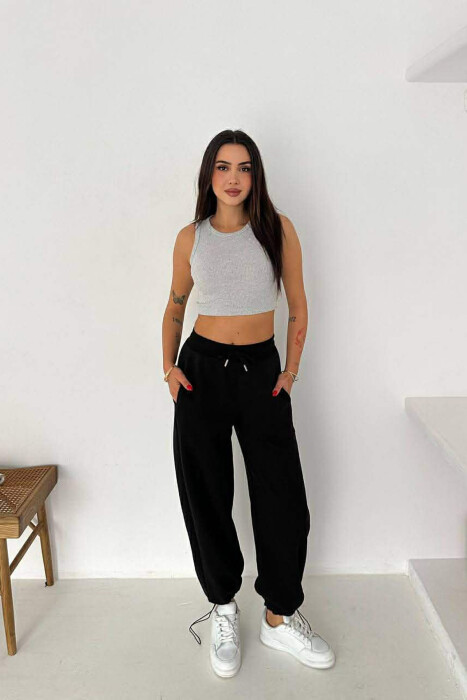 ONE COLOR SIMPLE FLUFFY WOMEN SWEATPANTS BLACK/ E ZEZE - KLAUDIO FASHION