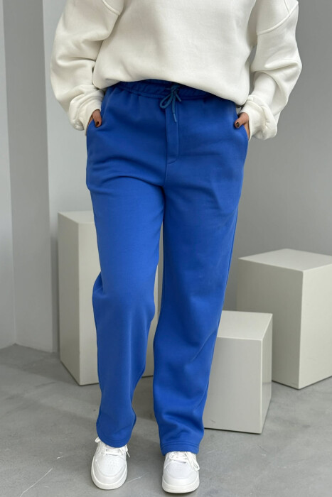 ONE COLOR SIMPLE FLUFFY WOMEN SWEATPANTS BLUE/BLU 