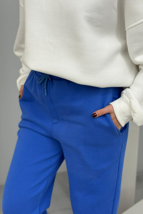 ONE COLOR SIMPLE FLUFFY WOMEN SWEATPANTS BLUE/BLU - 5