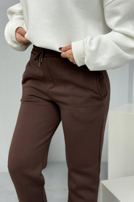 ONE COLOR SIMPLE FLUFFY WOMEN SWEATPANTS BROWN/KAFE - 4