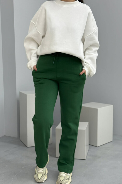 ONE COLOR SIMPLE FLUFFY WOMEN SWEATPANTS GREEN/JESHILE - 1