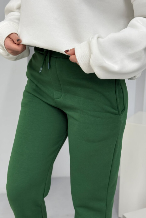 ONE COLOR SIMPLE FLUFFY WOMEN SWEATPANTS GREEN/JESHILE - 4