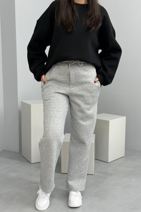 ONE COLOR SIMPLE FLUFFY WOMEN SWEATPANTS GREY/GRI - KLAUDIO FASHION