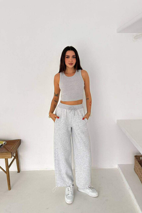 ONE COLOR SIMPLE FLUFFY WOMEN SWEATPANTS LIGHT GREY/GZ - KLAUDIO FASHION