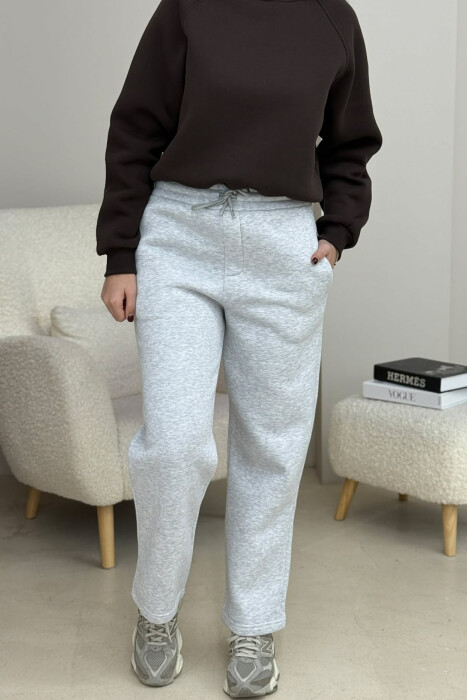 ONE COLOR SIMPLE FLUFFY WOMEN SWEATPANTS LIGHT GREY/GZ - 1
