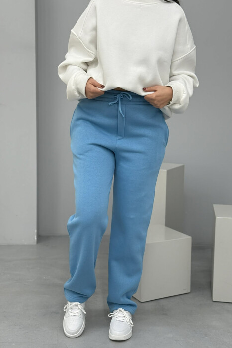 ONE COLOR SIMPLE FLUFFY WOMEN SWEATPANTS LIGHTBLUE/BZ 