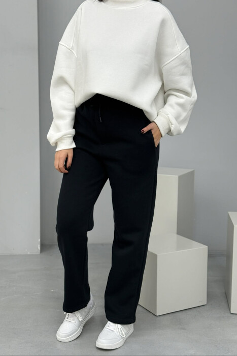 ONE COLOR SIMPLE FLUFFY WOMEN SWEATPANTS MIDNIGHT BLUE/BLU MESNATE - KLAUDIO FASHION