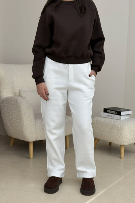 ONE COLOR SIMPLE FLUFFY WOMEN SWEATPANTS WHITE-E BARDHE 