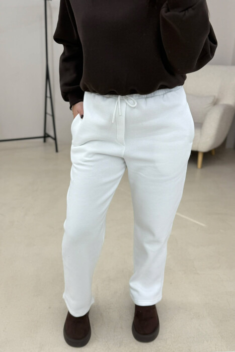 ONE COLOR SIMPLE FLUFFY WOMEN SWEATPANTS WHITE-E BARDHE - 6