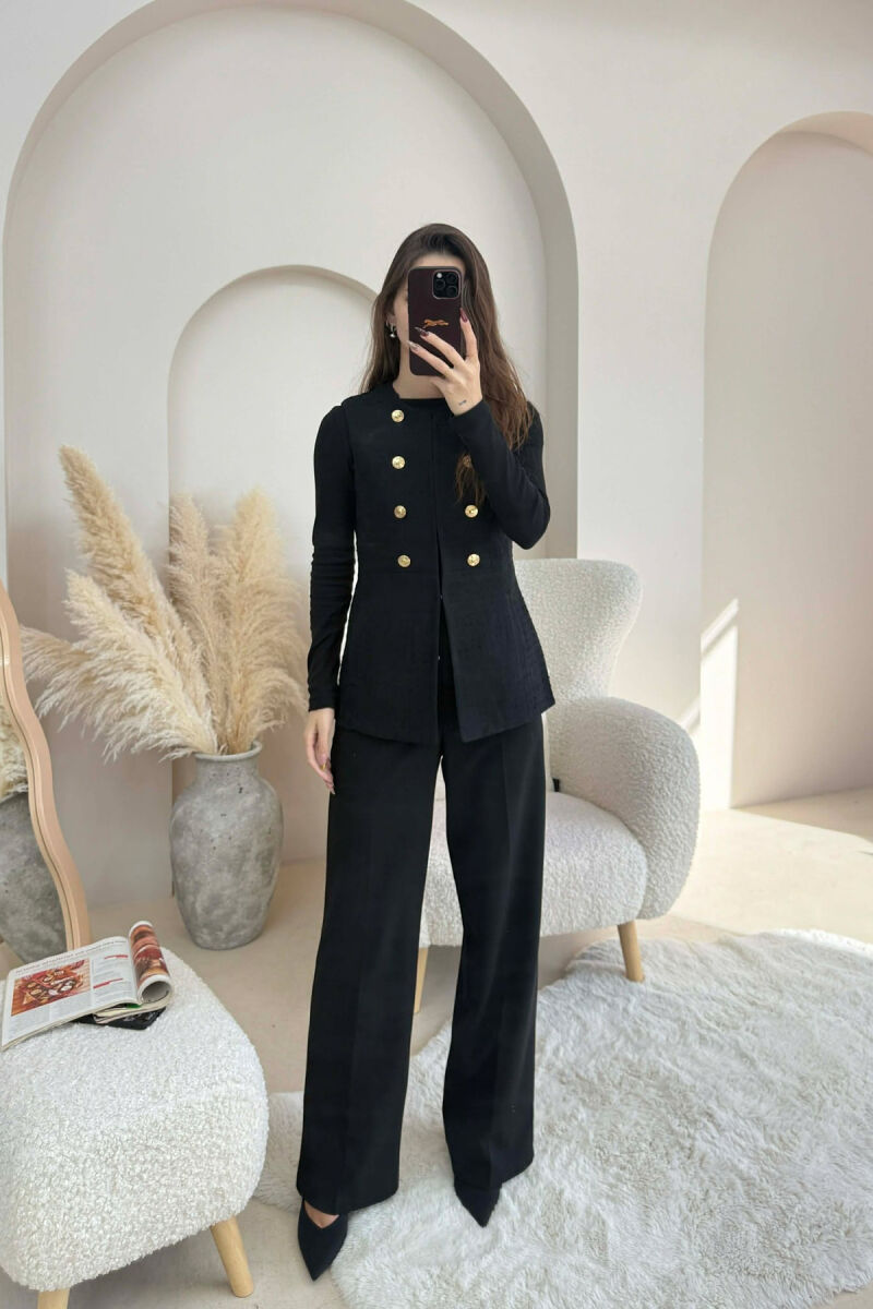 ONE COLOR SIMPLE GOLD BUTTONS DETAIL WOMEN VEST BLACK/ E ZEZE - 10