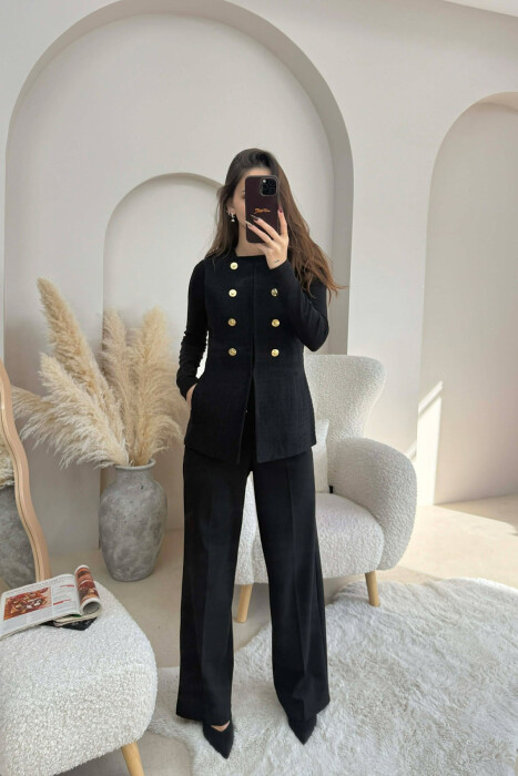 ONE COLOR SIMPLE GOLD BUTTONS DETAIL WOMEN VEST BLACK/ E ZEZE - 12