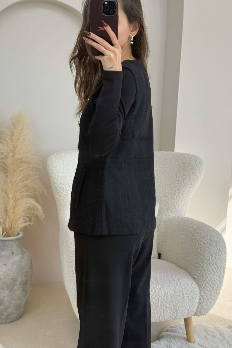 ONE COLOR SIMPLE GOLD BUTTONS DETAIL WOMEN VEST BLACK/ E ZEZE - 14