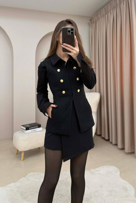 ONE COLOR SIMPLE GOLD BUTTONS DETAIL WOMEN VEST BLACK/ E ZEZE - 6