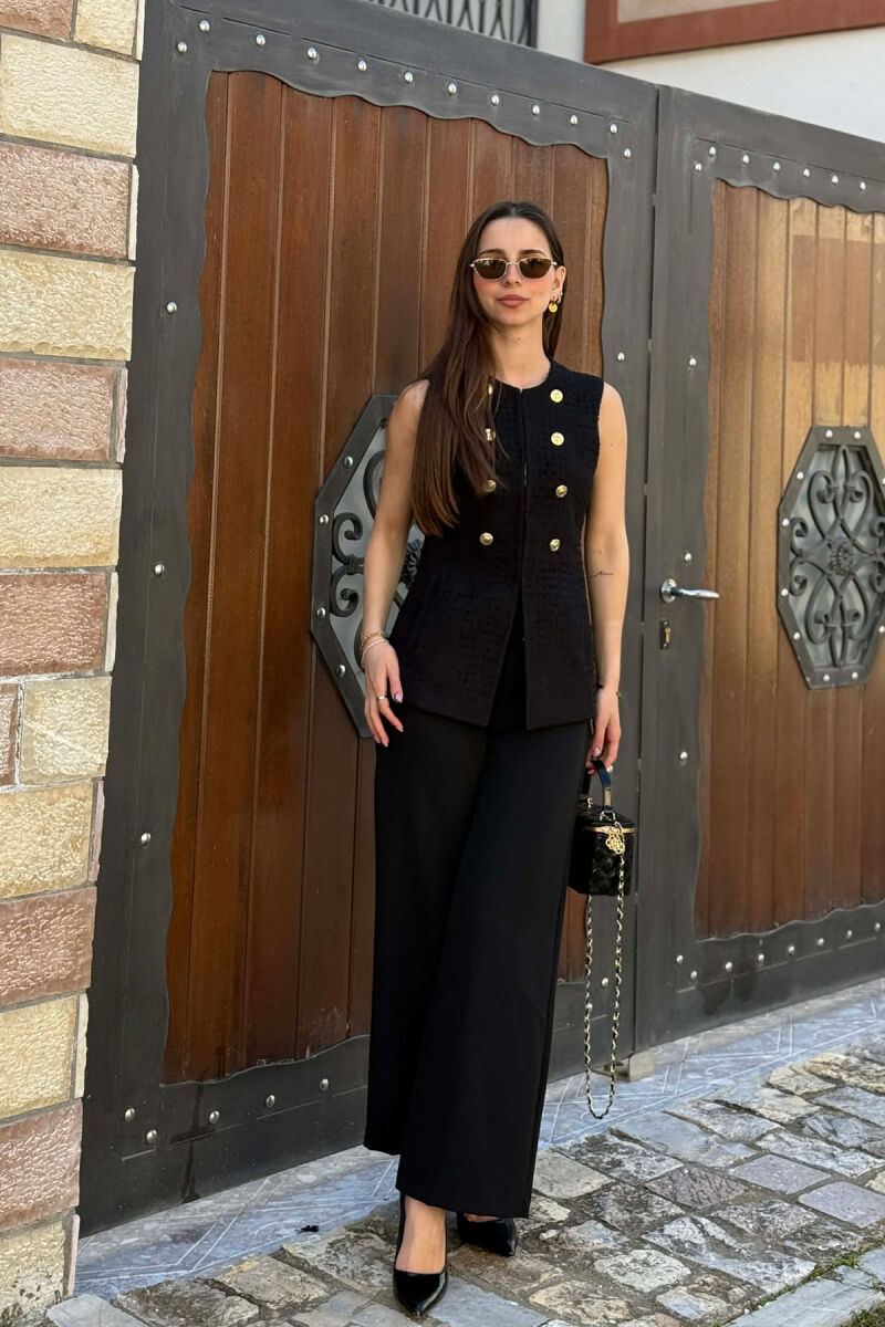 ONE COLOR SIMPLE GOLD BUTTONS DETAIL WOMEN VEST BLACK/ E ZEZE - 1